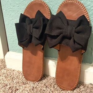 Women's Black Bow Sandals
